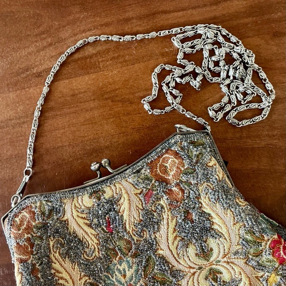 Vintage 1930s 40s French Tapestry Petit Point Victorian Floral Purse Snap Close - Picture 13 of 17